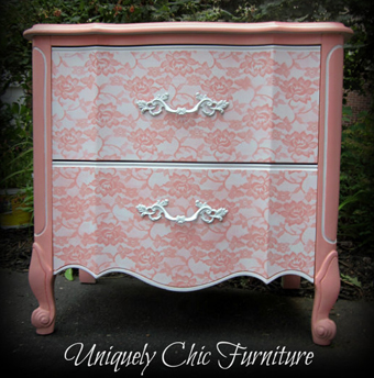 small chest refinished with lace- DIYscoop.com