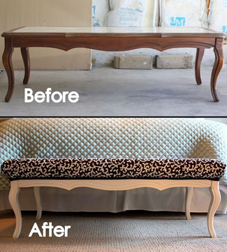 repurpose old coffee table into bench - DIyscoop.com
