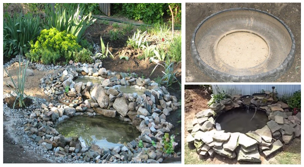 make a backyard pond with tires- DIYscoop.com